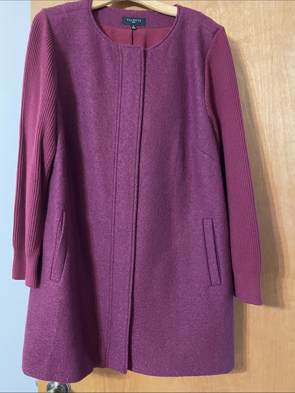 Talbots Berry Knit-Sleeve Wool Blend Coat